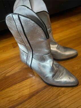 As is free people silver metallic cowgirl boots size 36